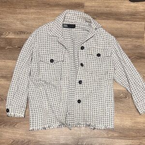 Zara Men's Textured Black and White Shirt Jacket